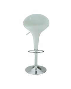 White Curved Seat, Low Backrest, Height Adjustable, Leg Rest, Aluminum Leg & Round Base 