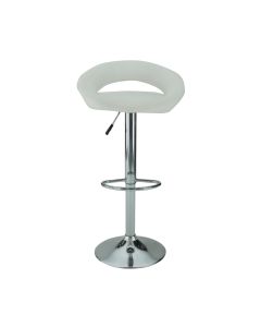 White Leather, Round Seat & Back Rest, Leg Rest, Adjustable Height, Aluminum Leg & Round Base